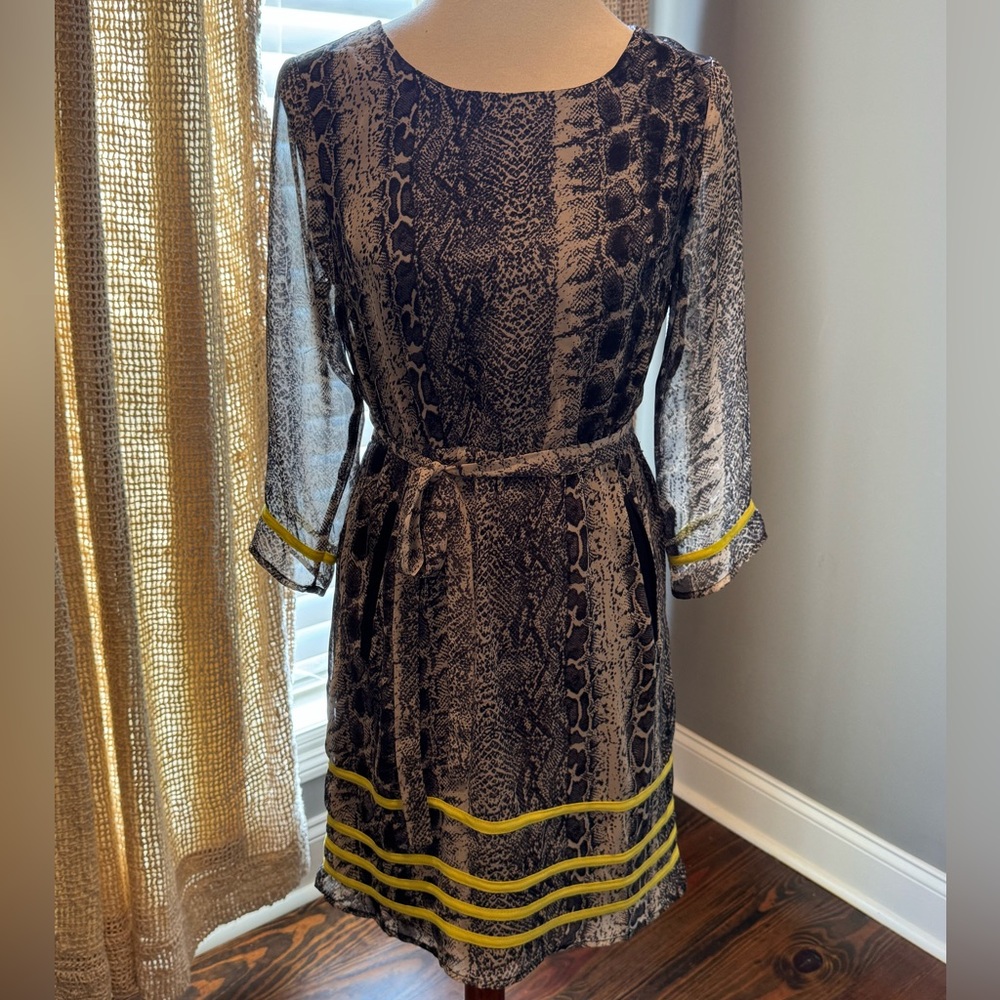 Esley Snake Pattern Dress with Yellow Accents